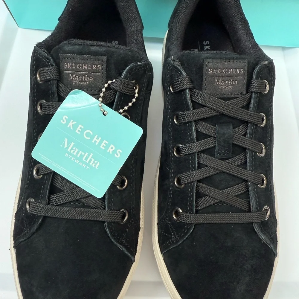 Martha Stewart x Skechers Suede Lace-Up Sneakers Plateau Black size 7